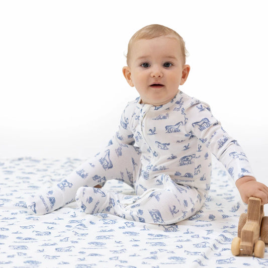 Angel Dear Ivory Blue | Farm Friends 2 Way Zipper Footie