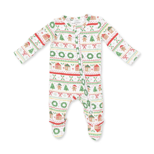 Angel Dear White & Green | Gingerbread Fair Isle Uni 2 Way Zipper Footie