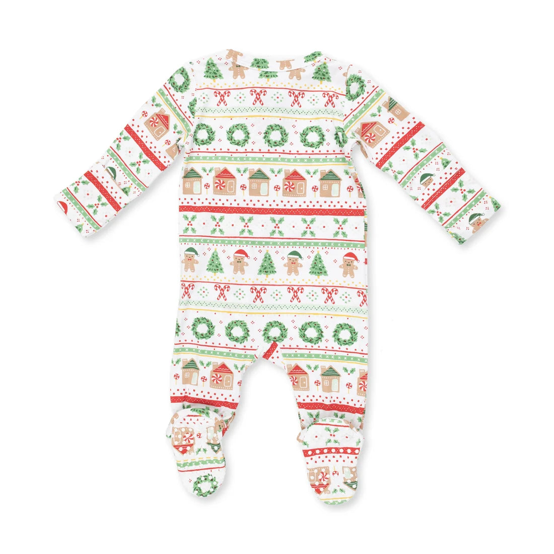 Angel Dear White & Green | Gingerbread Fair Isle Uni 2 Way Zipper Footie