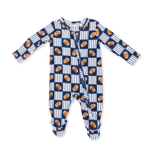 Angel Dear Ivory Navy | Football Patchwork 2 Way Zipper Footie