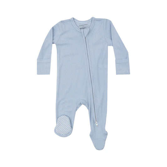 Angel Dear Subdued Blue | Ribbed 2 Way Zipper Footie