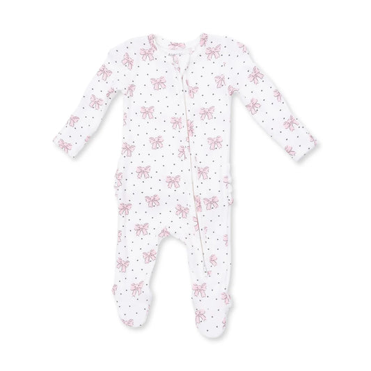 Angel Dear Ivory Pink | Bows and Hearts 2 Way Ruffle Back Zipper Footie