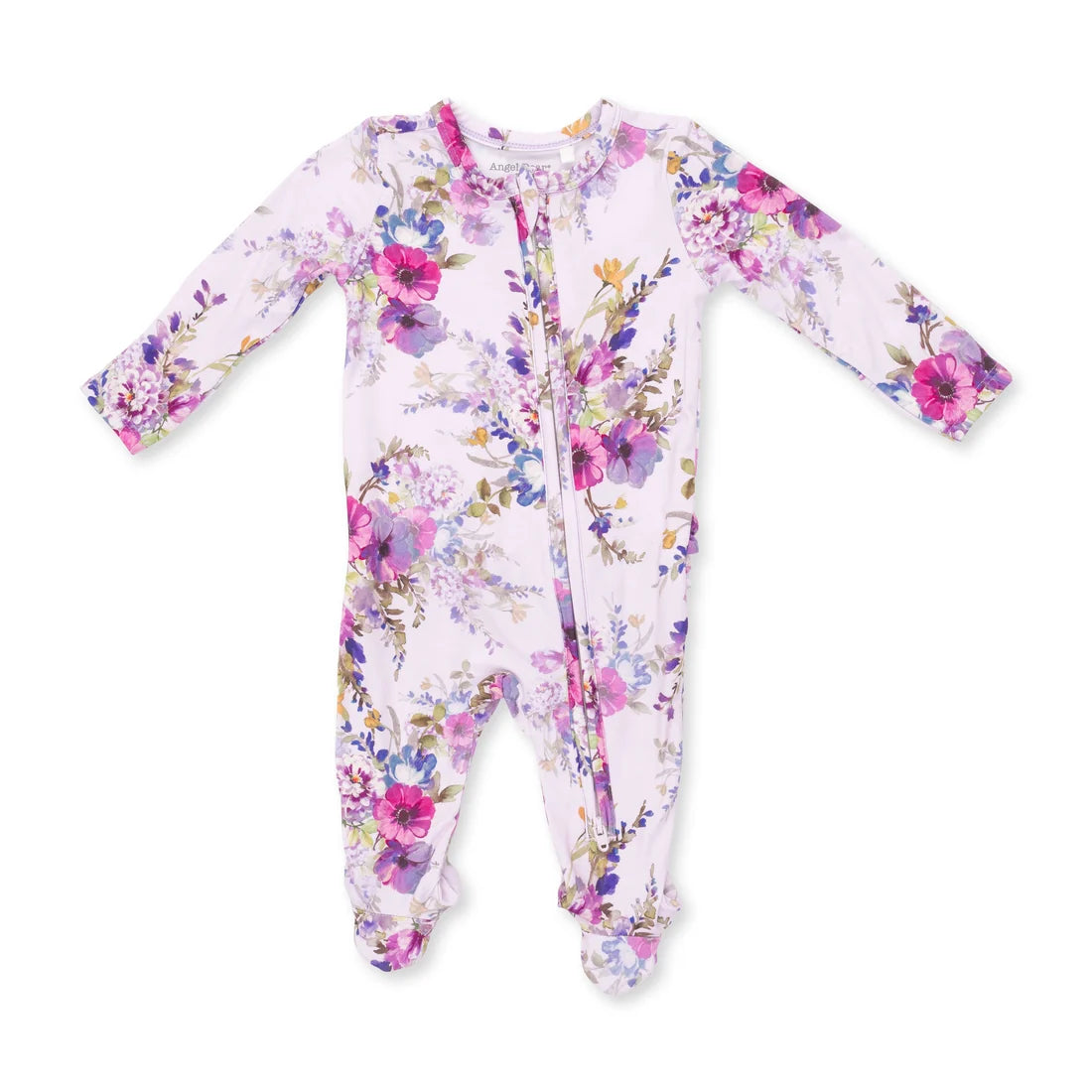Angel Dear Purple | Dahlia Floral 2 Way Ruffle Back Zipper Footie