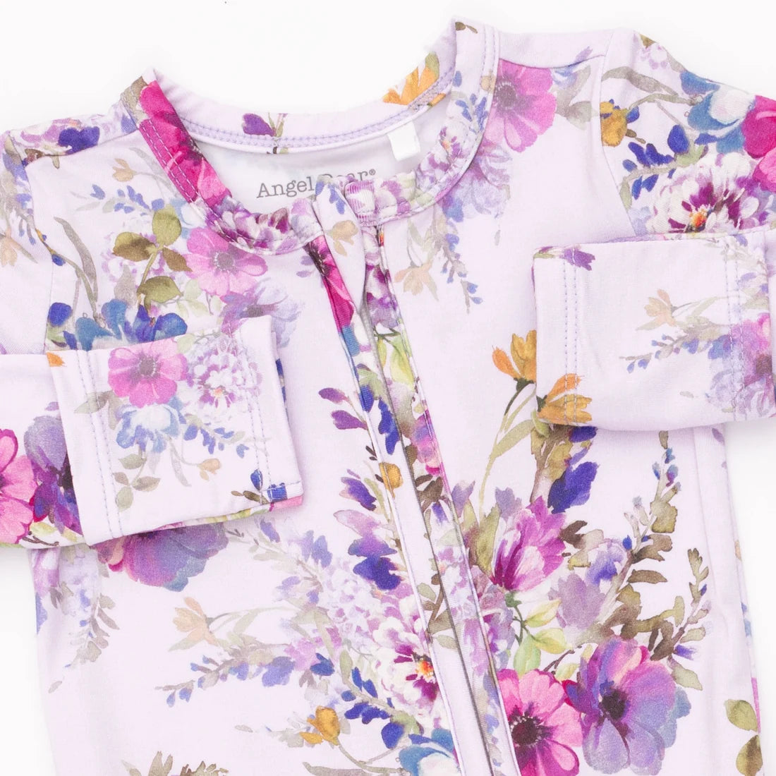 Angel Dear Purple | Dahlia Floral 2 Way Ruffle Back Zipper Footie