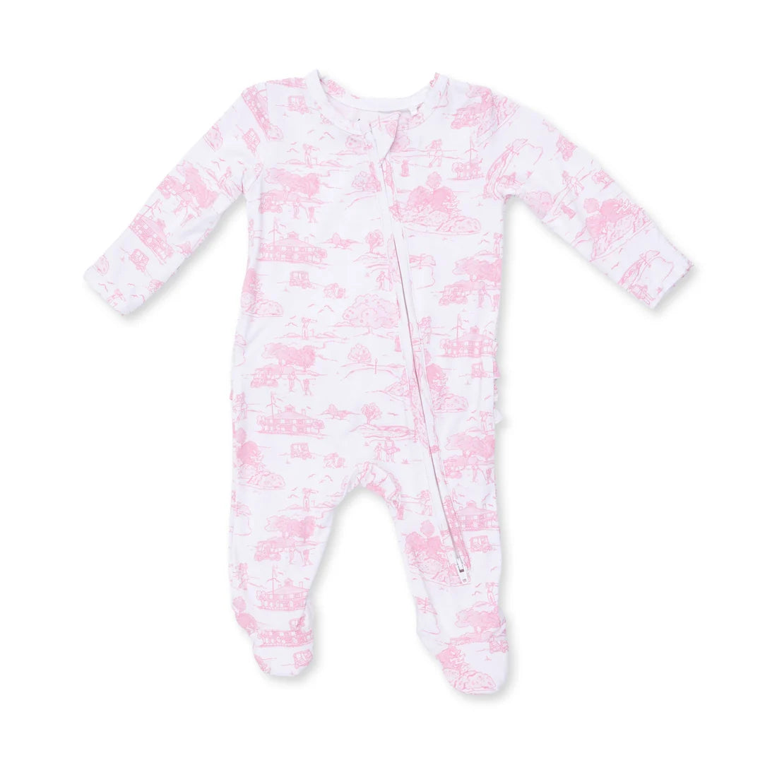 Angel Dear White Pink | Golf Toile 2 Way Zipper Ruffle Footie