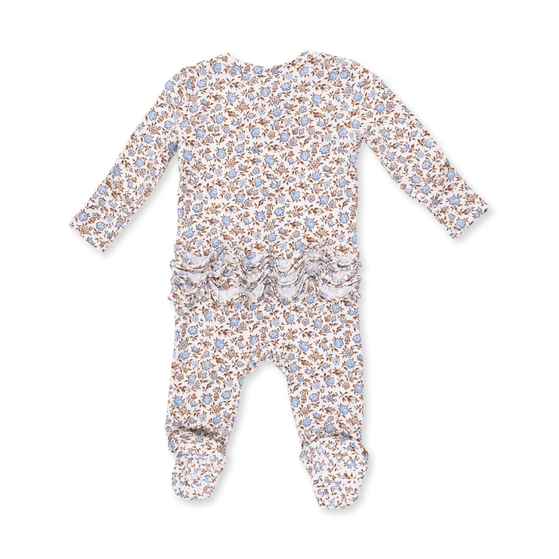 Angel Dear Ivory Blue | Hazel Foral 2 Way Ruffle Back Zipper Footie