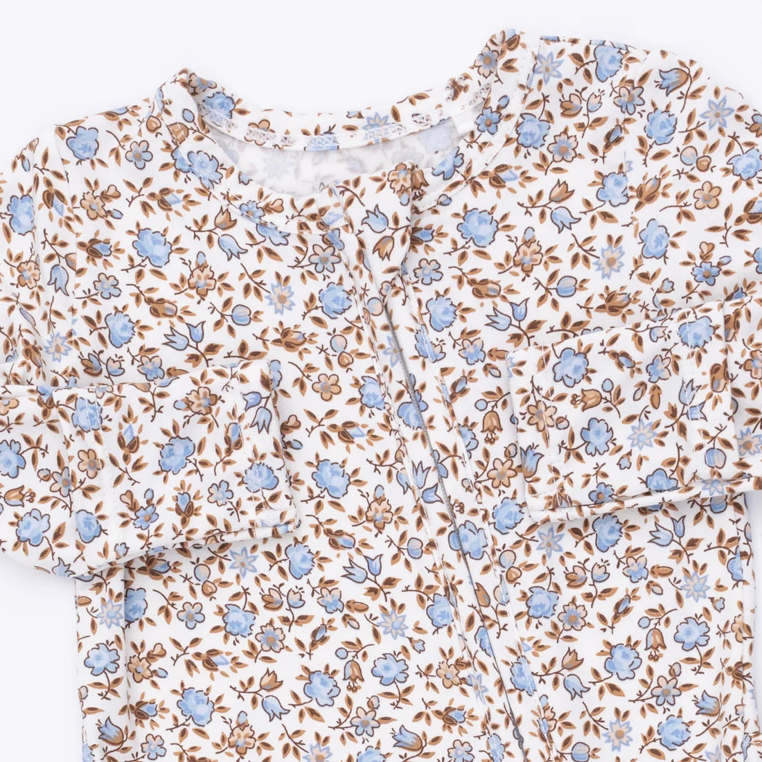 Angel Dear Ivory Blue | Hazel Foral 2 Way Ruffle Back Zipper Footie
