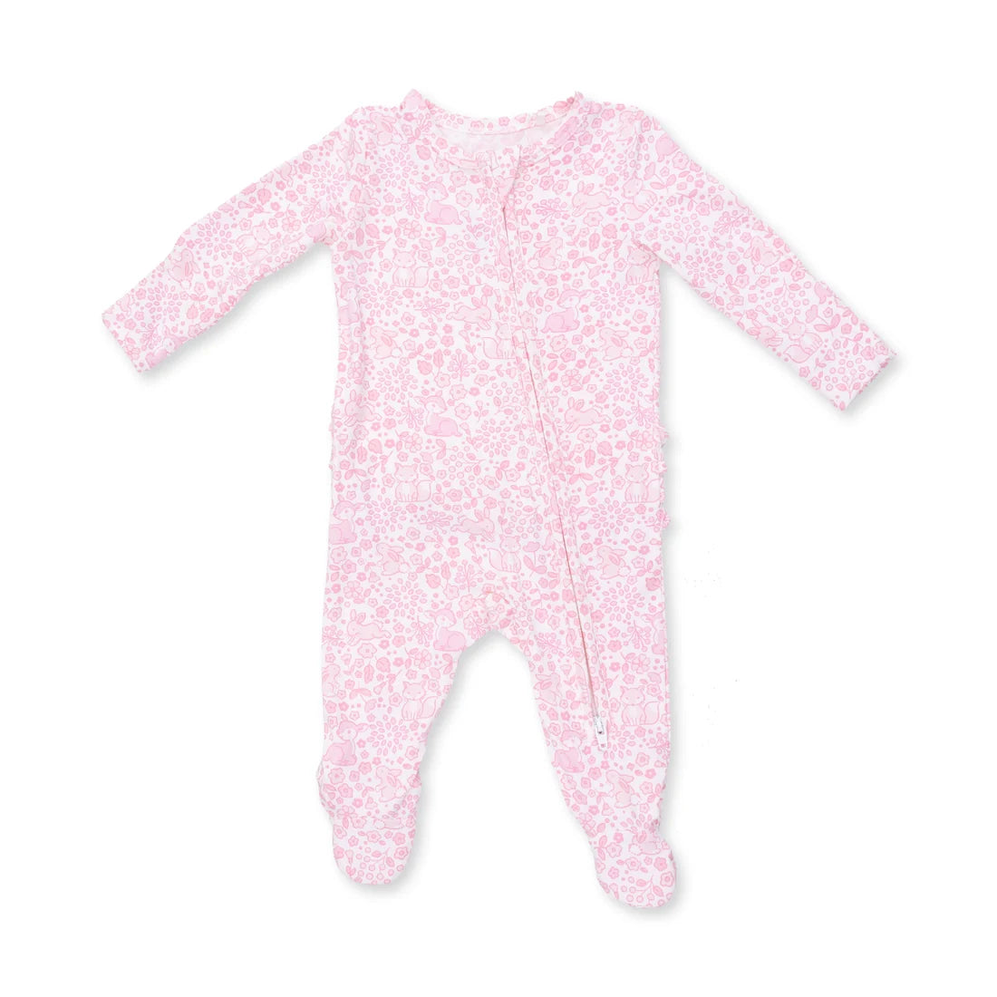 Angel Dear Ivory Pink | Baby Woodland 2 Way Ruffle Back Zipper Footie