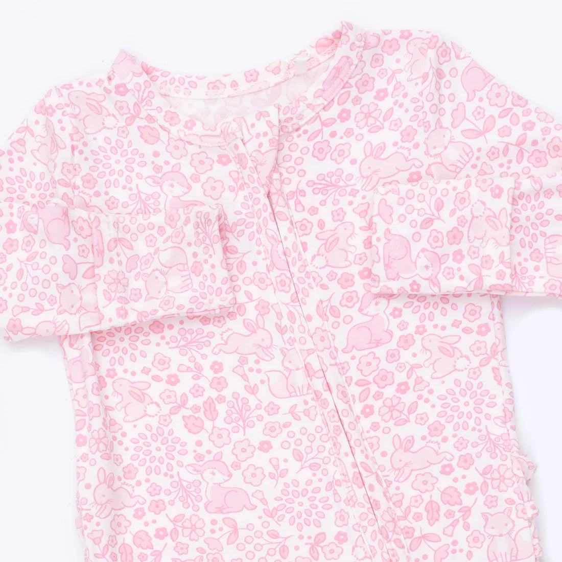 Angel Dear Ivory Pink | Baby Woodland 2 Way Ruffle Back Zipper Footie
