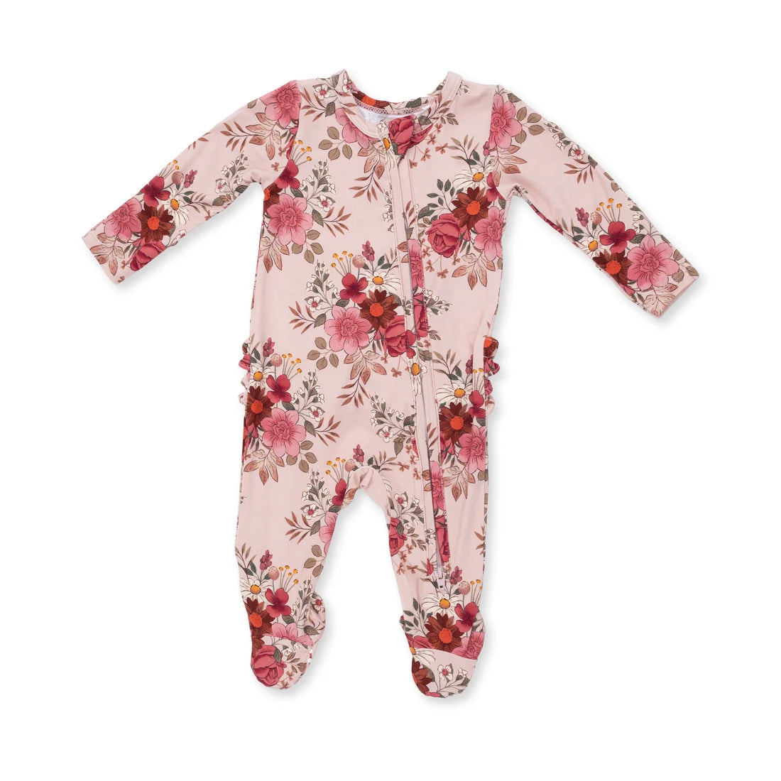 Angel Dear Pink | Sabrina Floral 2 Way Ruffle Back Zipper Footie