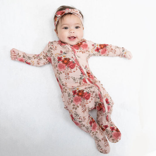 Angel Dear Pink | Sabrina Floral 2 Way Ruffle Back Zipper Footie