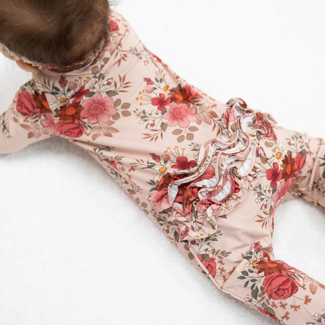 Angel Dear Pink | Sabrina Floral 2 Way Ruffle Back Zipper Footie