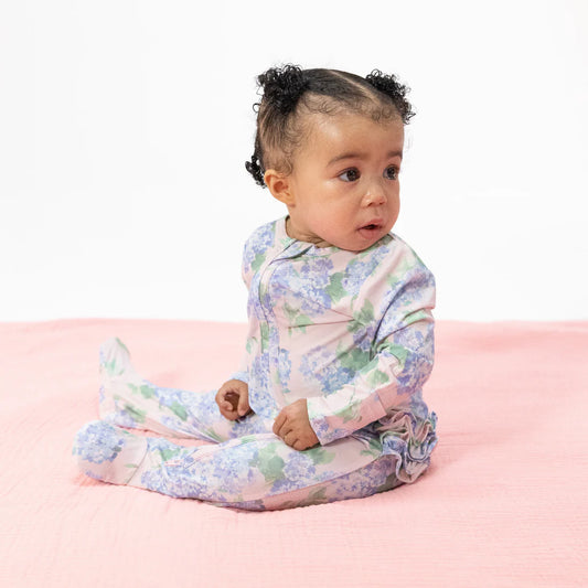 Angel Dear Pink & Blue | Hydrangeas 2 Way Ruffle Back Zipper Footie