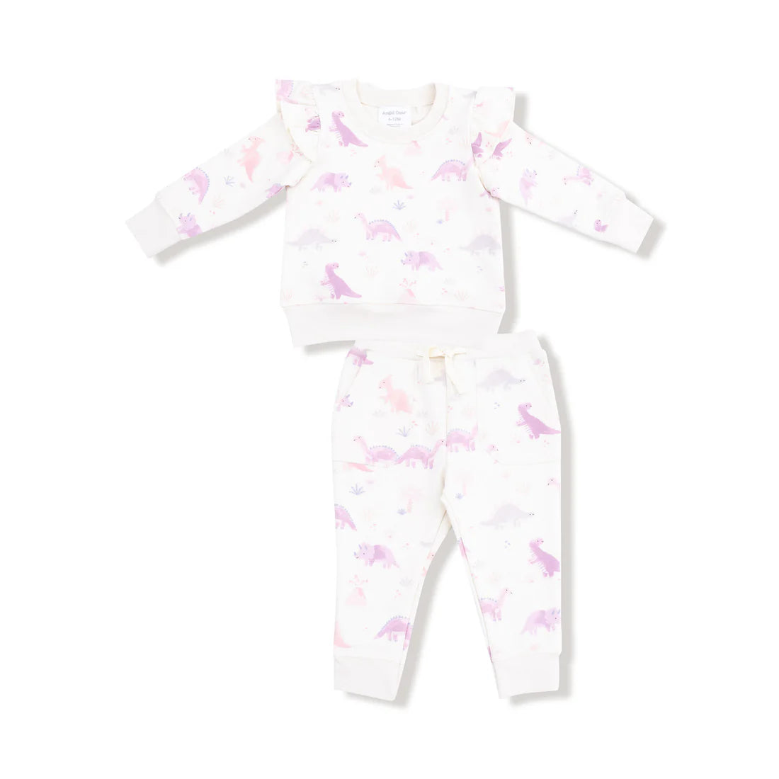 Angel Dear Purple Soft Dinos | French Terry Ruffle Sweatshirt & Jogger Pant