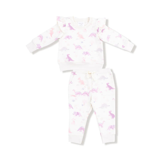 Angel Dear Purple Soft Dinos | French Terry Ruffle Sweatshirt & Jogger Pant