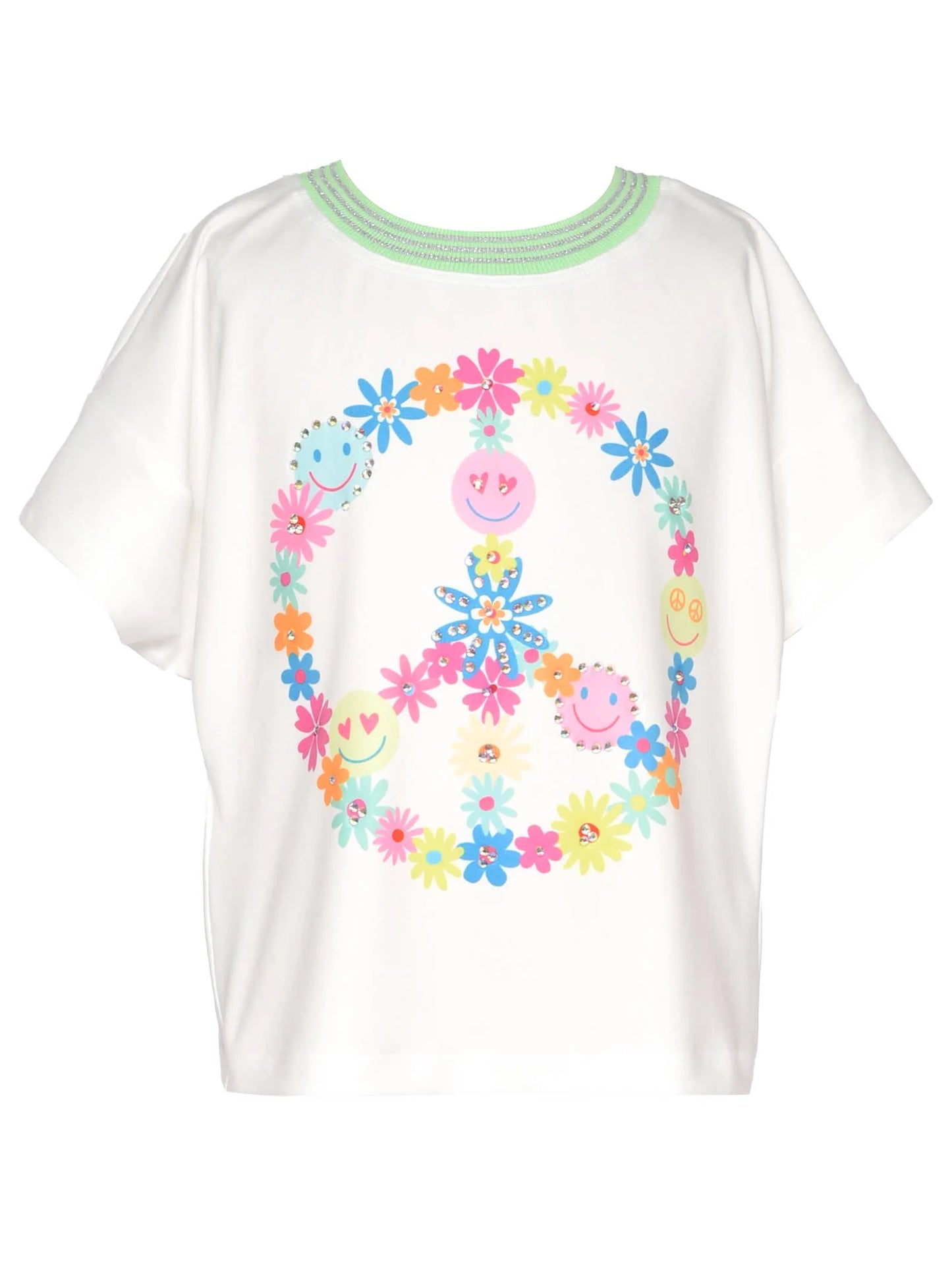 Baby Sara White Multi | Floral Peace Graphic Top With Tulip Back Detail