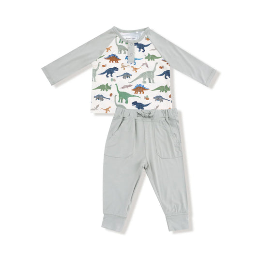 Angel Dear Washy Dinos | Long Sleeve Raglan Henley + Jogger Set