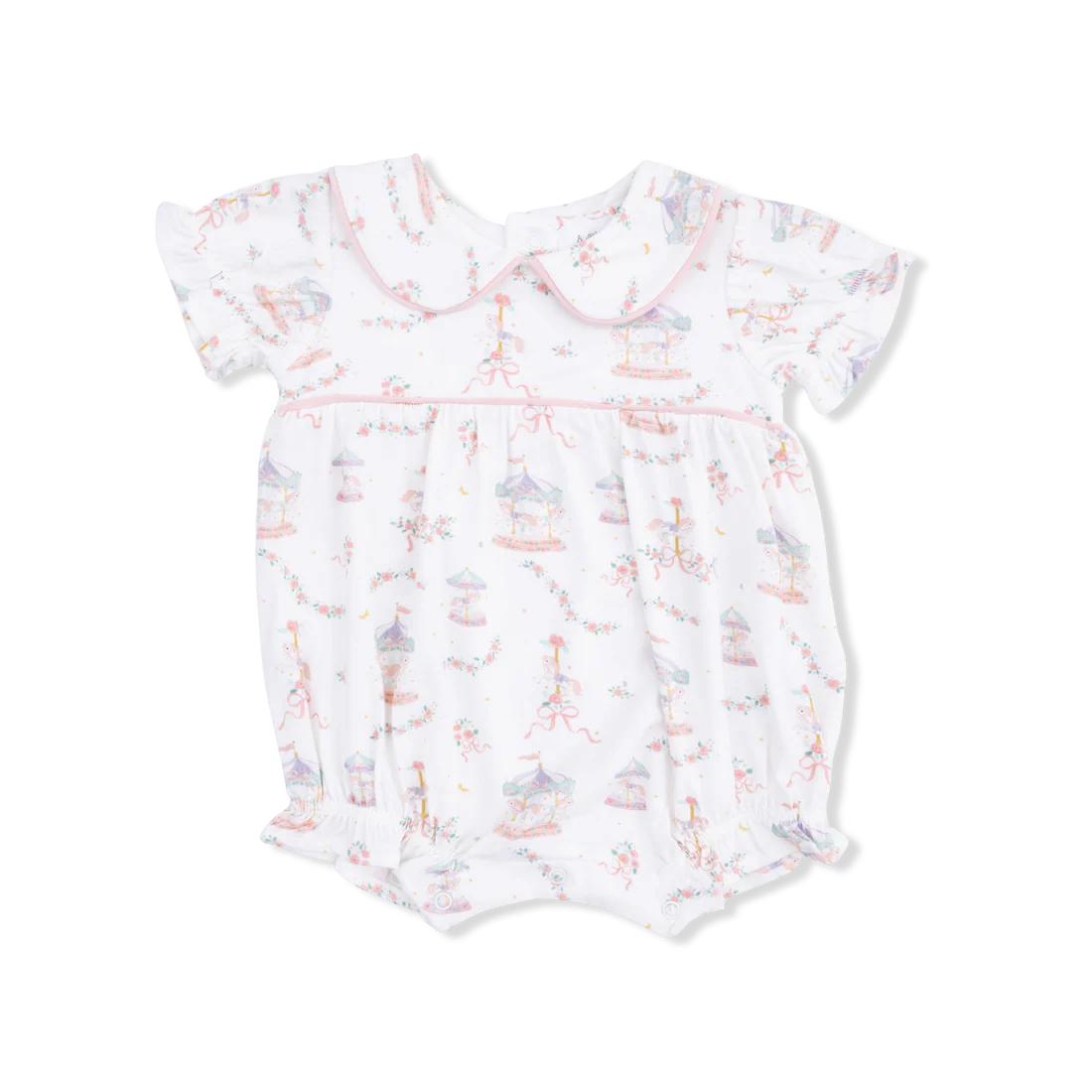 Angel Dear Ivory | Carousel with Bows Classic Puff Sleeve Babydoll Bubble