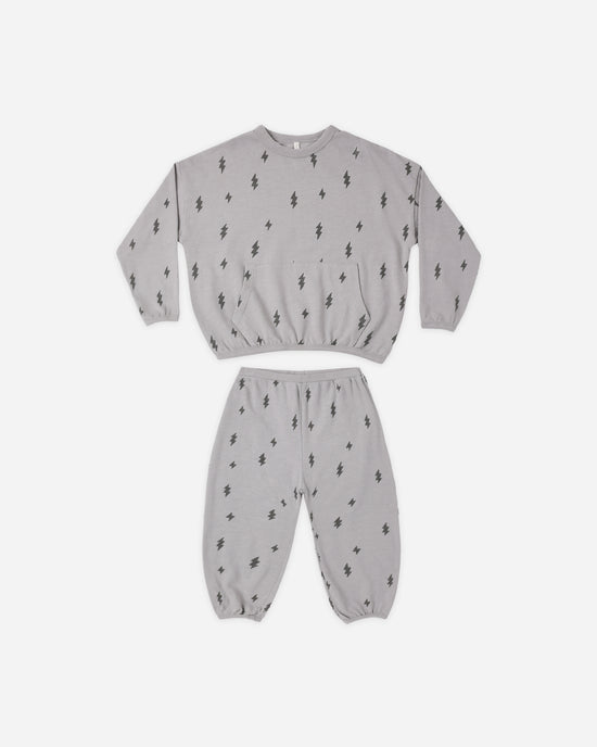 Rylee + Cru Dusty Blue Bolts | Relaxed Set