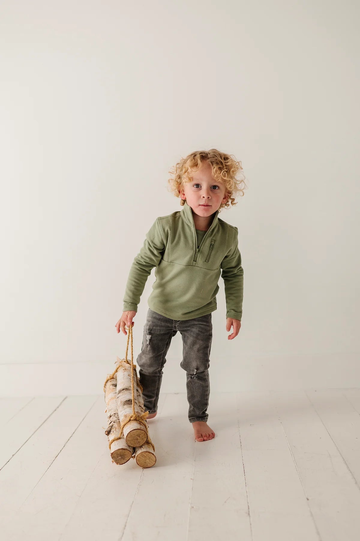 Baby Sprouts Olive | 3/4 Zip Sweatshirt