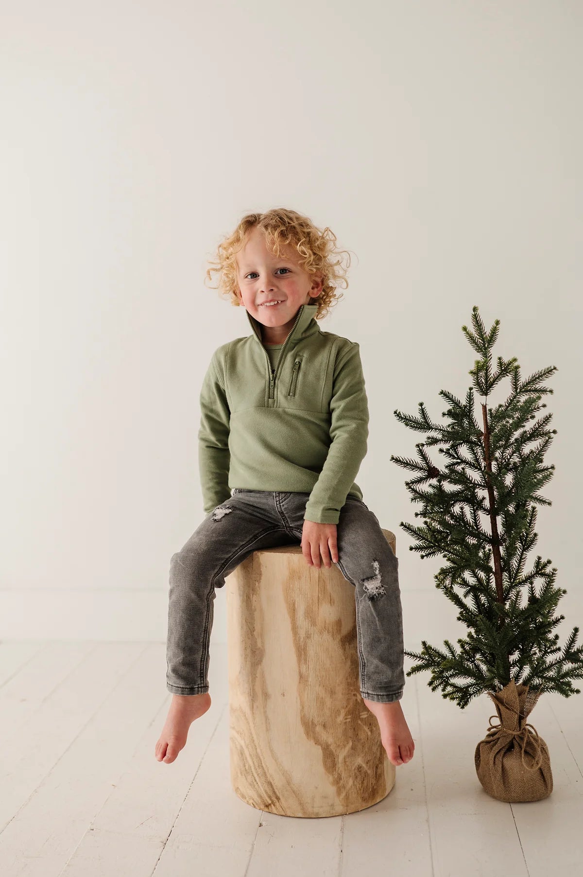 Baby Sprouts Olive | 3/4 Zip Sweatshirt