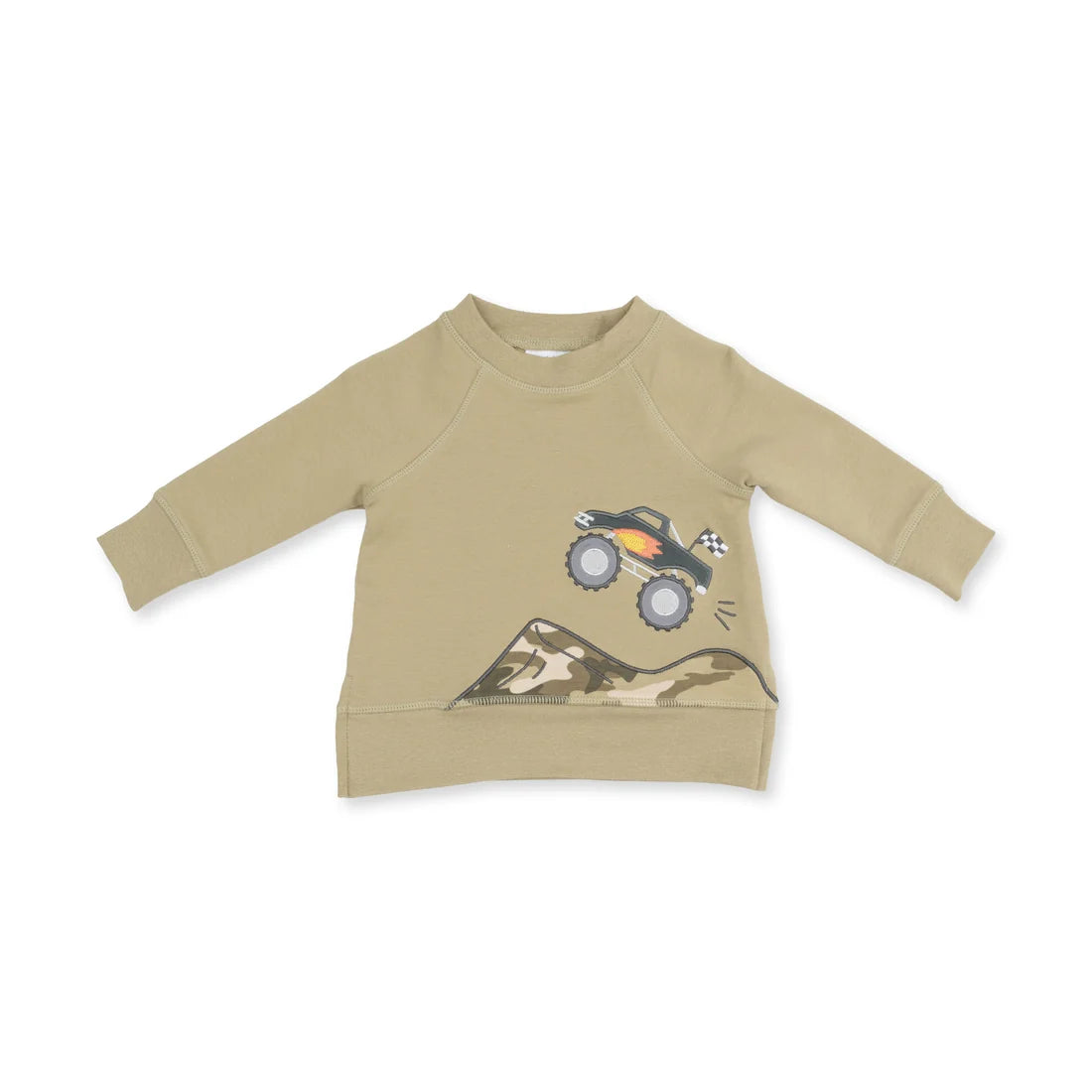 Angel Dear Green | Drop Sleeve Sweatshirt and Camo French Terry Jogger Pant Set