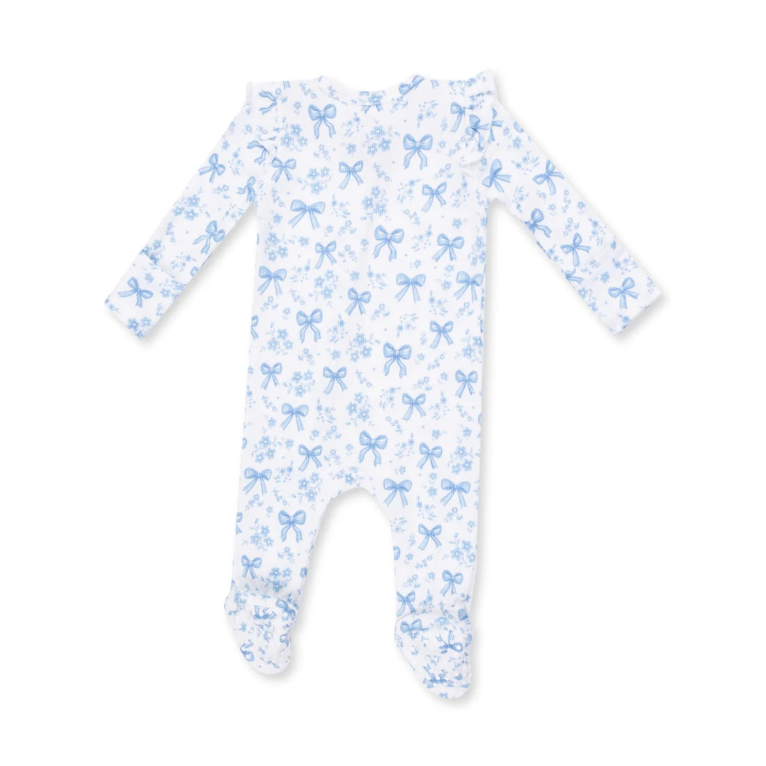 Angel Dear Off White Blue | Blue Bows and Flowers 2 Way Ruffle Sleeve Zipper Footie