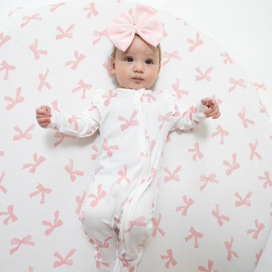 Angel Dear Ivory | Pretty Bows 2 Way Ruffle Sleeve Zipper Footie