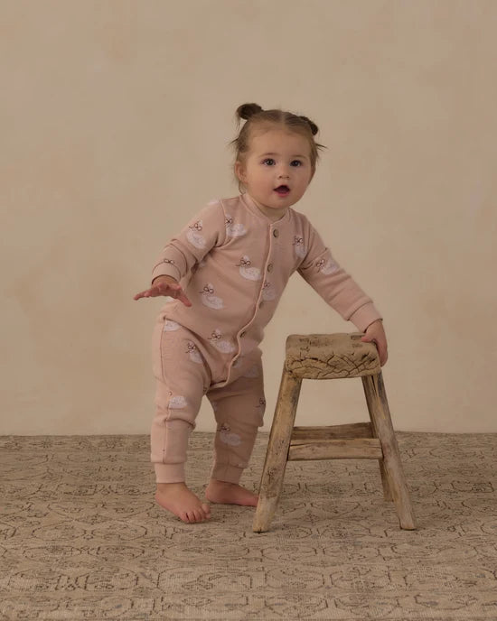 Rylee + Cru Blush Swans | Button Down Jumpsuit