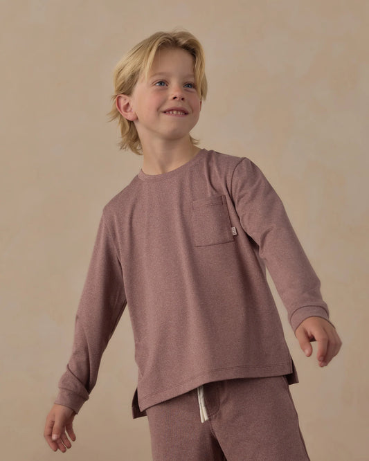 Rylee + Cru Mulberry | Heathered Long Sleeve Pocket Tee