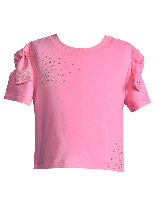 Hannah Banana Pink | Knot Sleeve Top with Rhinestone Detail
