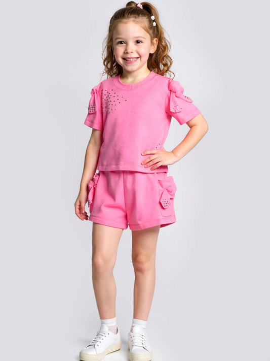 Hannah Banana Pink | Knot Pocket Shorts with Rhinestone Detail