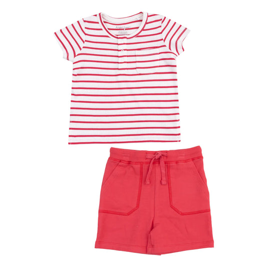 Angel Dear Red Vintage Stripe | Rib Shirt & French Terry Short Set