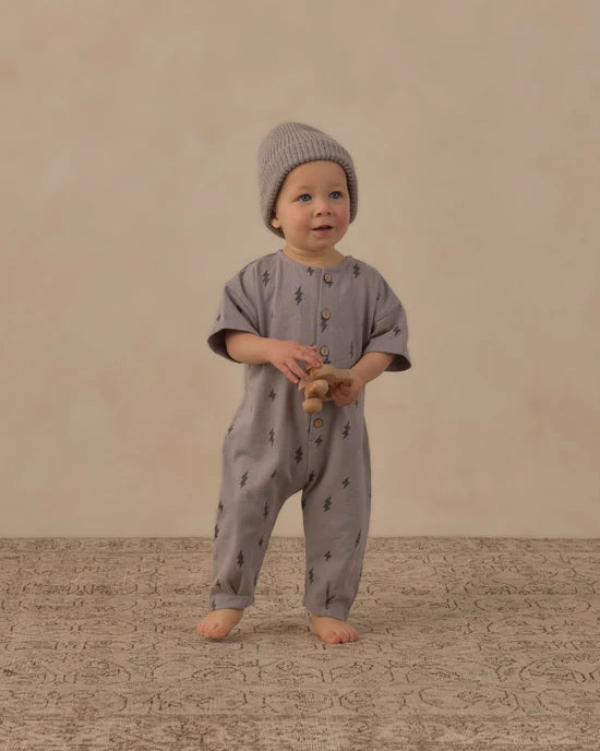 Rylee + Cru Dusty Blue Bolts | Hayes Jumpsuit