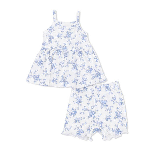 Angel Dear White | Baby Blue Floral Vines Peplum Tank and Bike Short Set