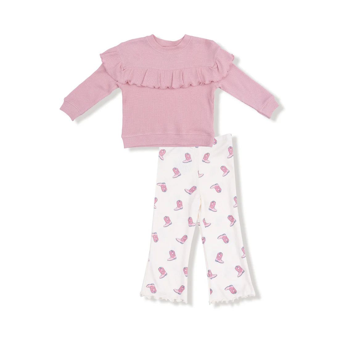 Angel Dear Petite Cowgirl Boots | Ruffle Waffle Top and Rib Flare Pant