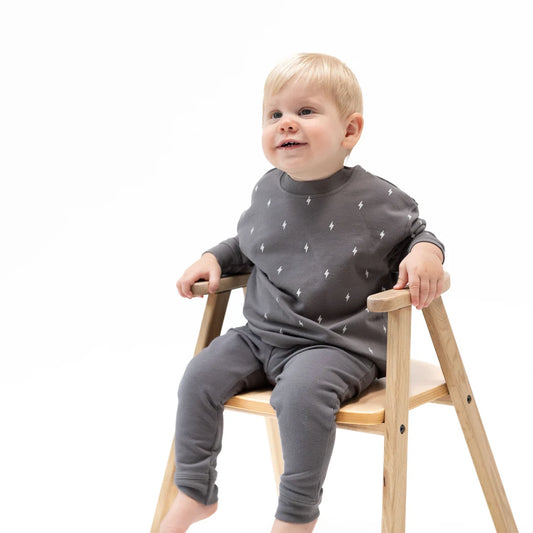 Angel Dear Gray | Drop Sleeve Sweatshirt & Lightning Bolt French Terry Jogger Pant Set