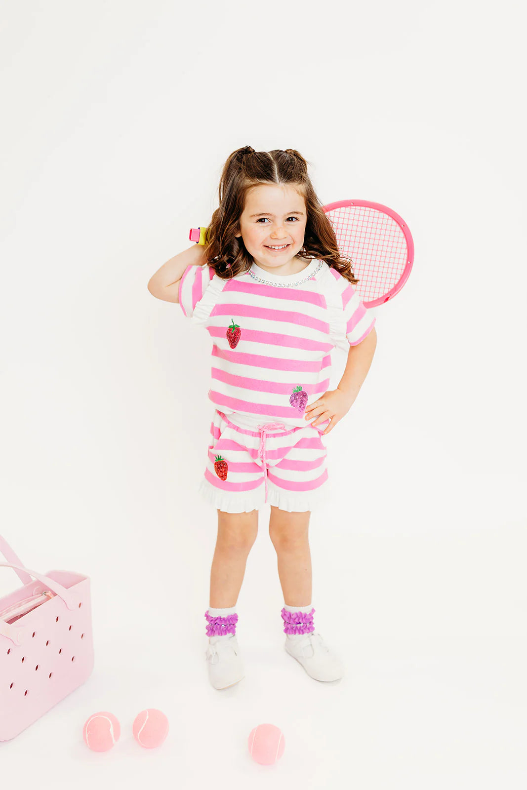 Three Wildflower Designs Pink | Stripe Terry Cloth Strawberry Set