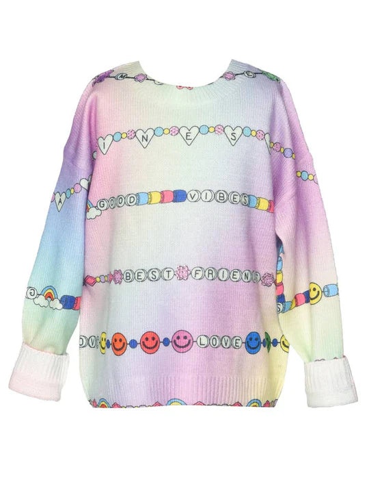 Baby Sara Purple Multi | Friendship Bracelet Print Sweater Top