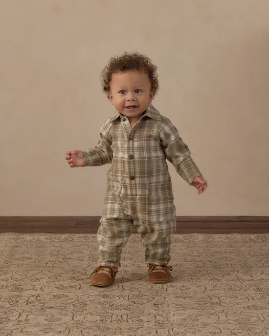 Rylee + Cru Olive | Dobby Plaid Collared Jumpsuit
