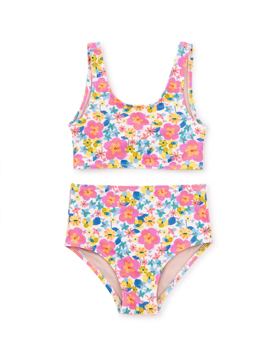 Tea Two-Piece Swimsuit Set Tropical Hibiscus Floral