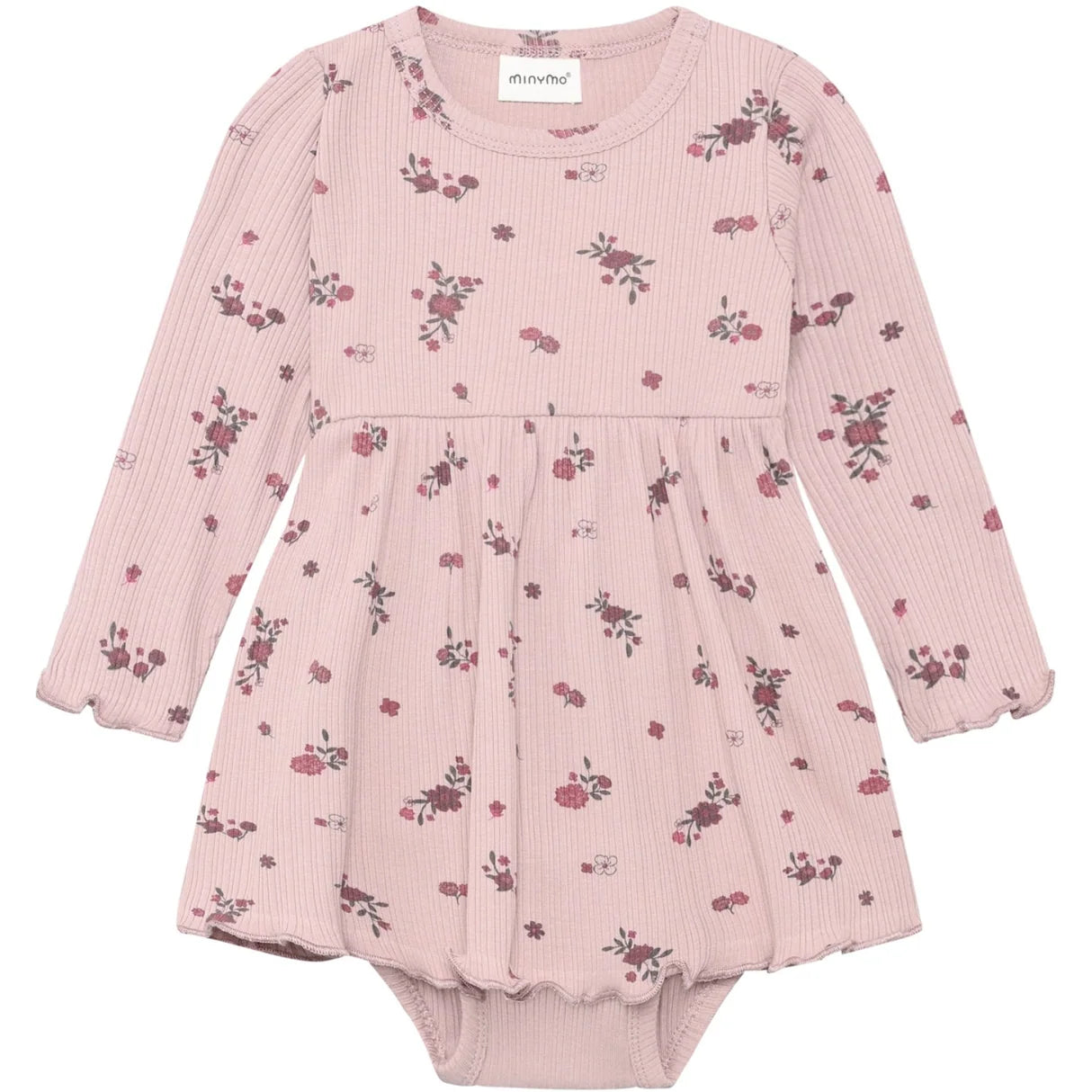 Minymo Fawn | All Over Print Ribbed Long Sleeve Bodysuit Dress