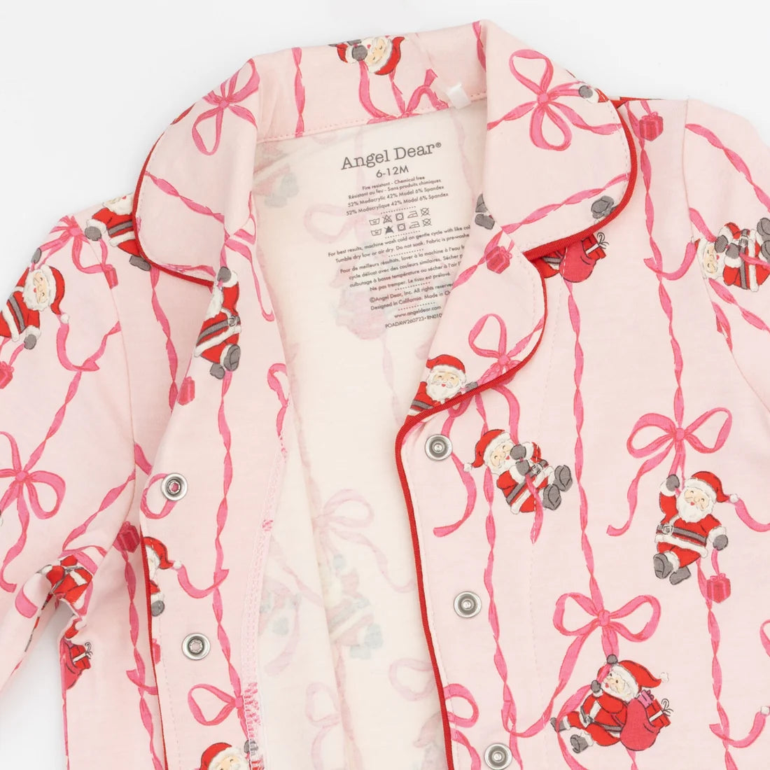 Angel Dear Pink | Bows & Santa Long Sleeve Coat Style with Pant Set