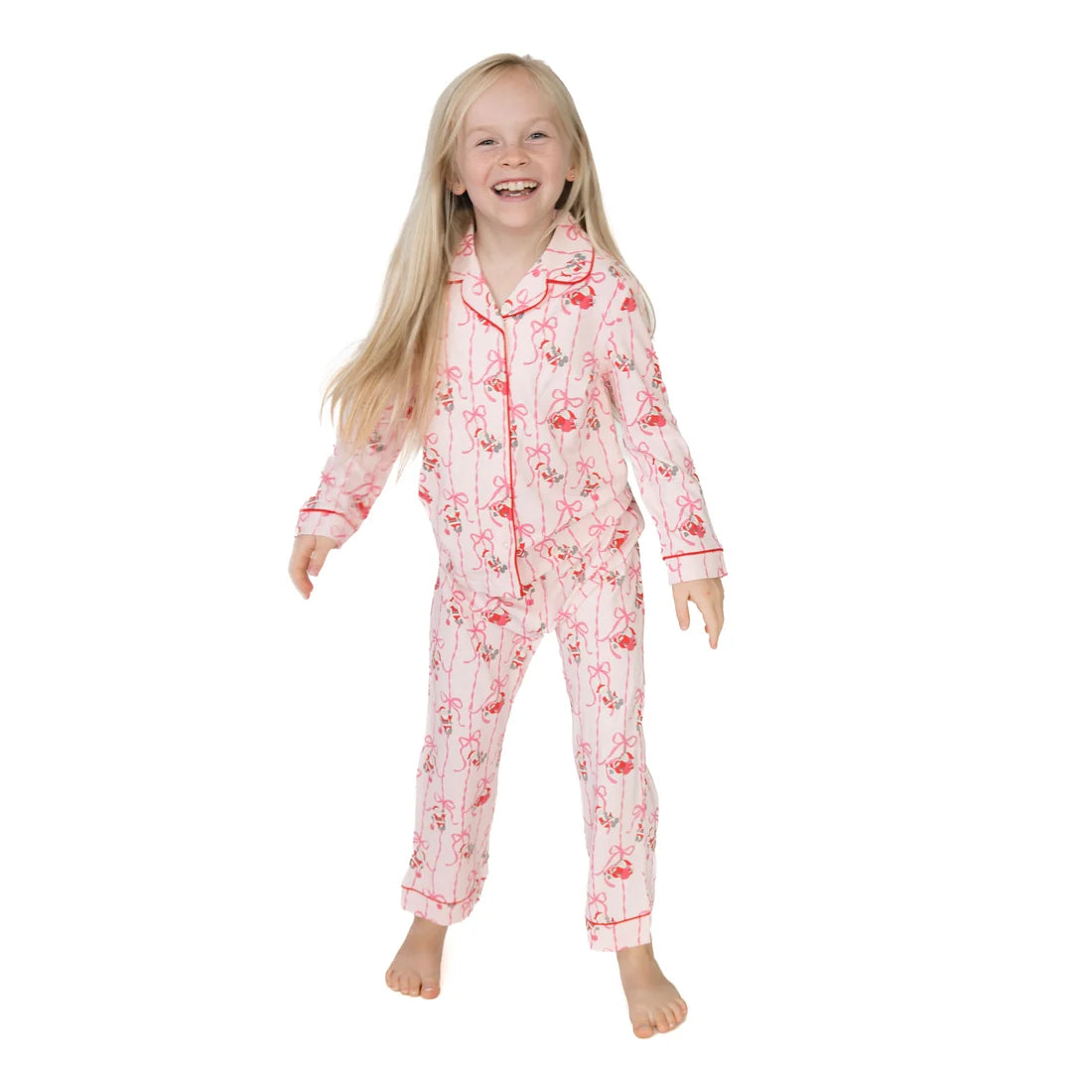 Angel Dear Pink | Bows & Santa Long Sleeve Coat Style with Pant Set