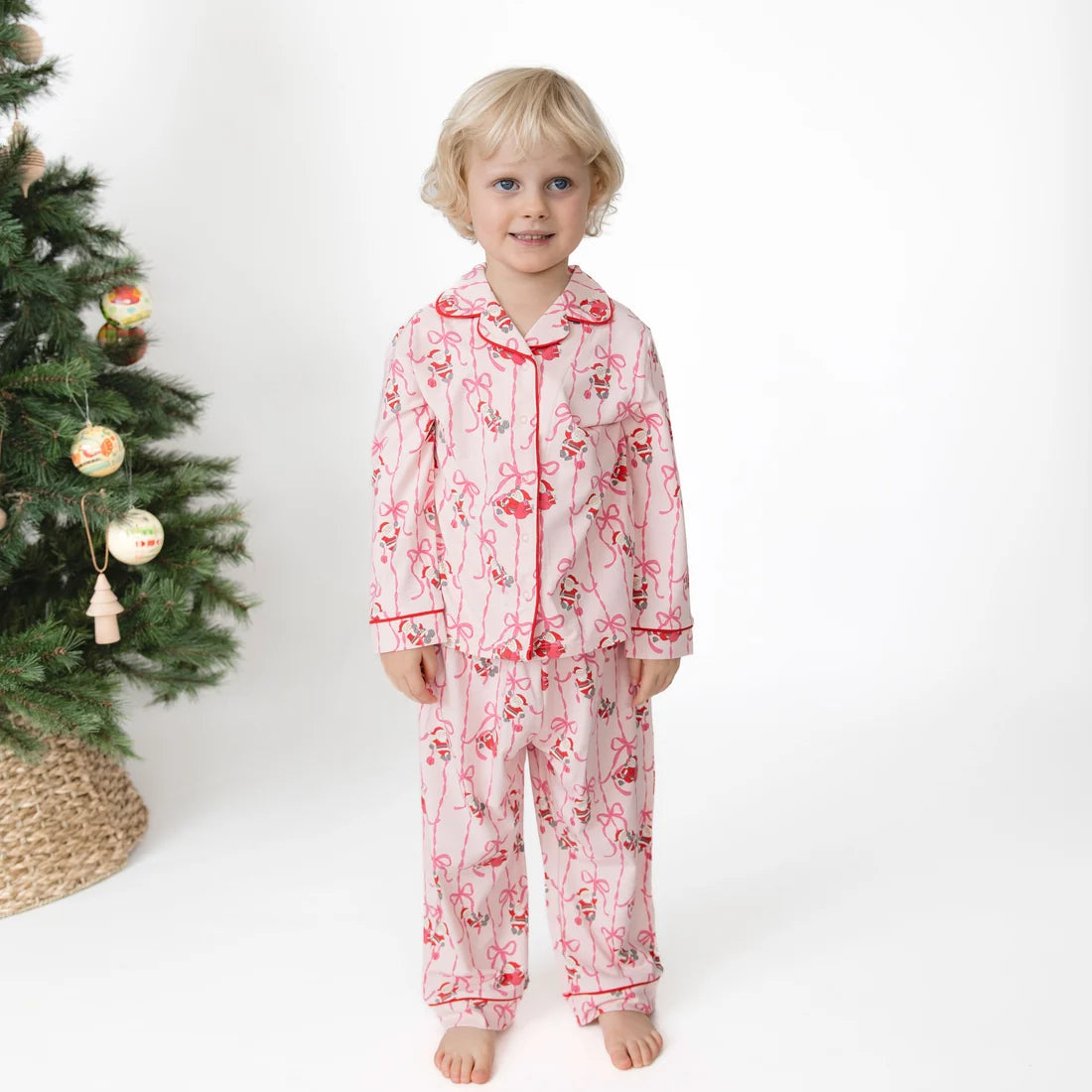 Angel Dear Pink | Bows & Santa Long Sleeve Coat Style with Pant Set