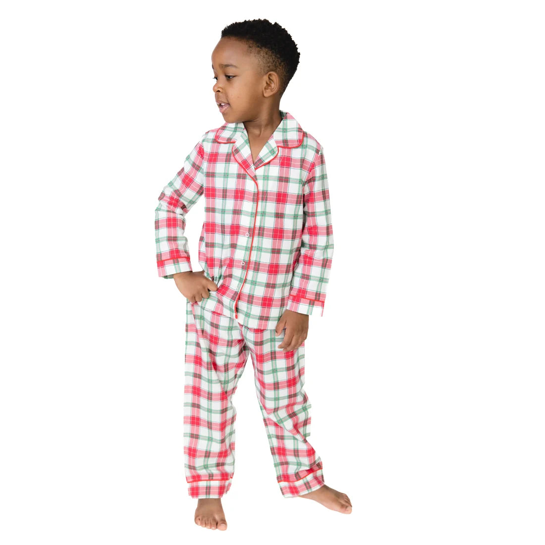 Angel Dear Red & Green | Holiday Plaid Long Sleeve Coat Style with Pant Set