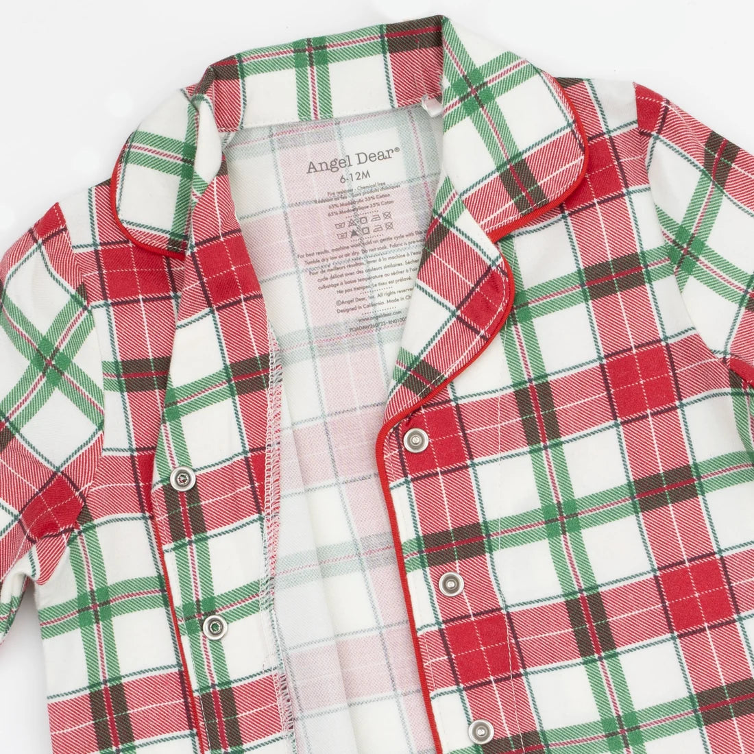 Angel Dear Red & Green | Holiday Plaid Long Sleeve Coat Style with Pant Set