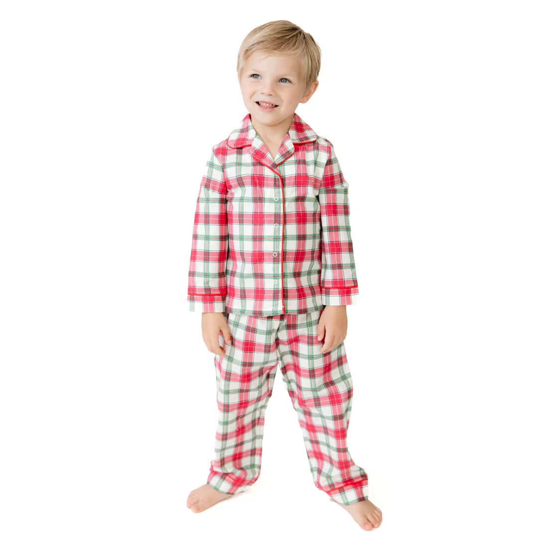 Angel Dear Red & Green | Holiday Plaid Long Sleeve Coat Style with Pant Set