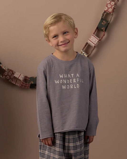 Rylee + Cru Slate | Raw Edge Long Sleeve Wonderful World Tee