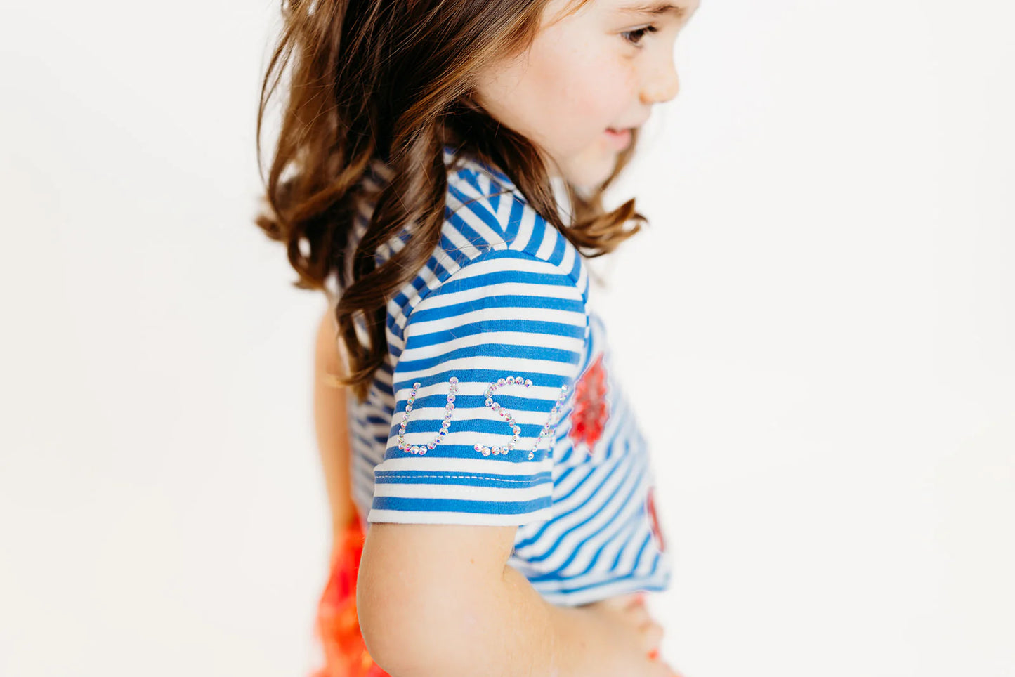 Three Wildflower Designs Blue | Striped Australian Terry Cotton Fourth of July Patch Top